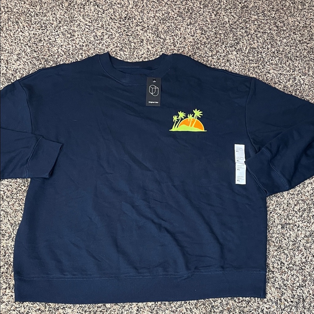 Original Use Men's Navy Sweatshirt with Tropical Sun Graphic XL | NWT